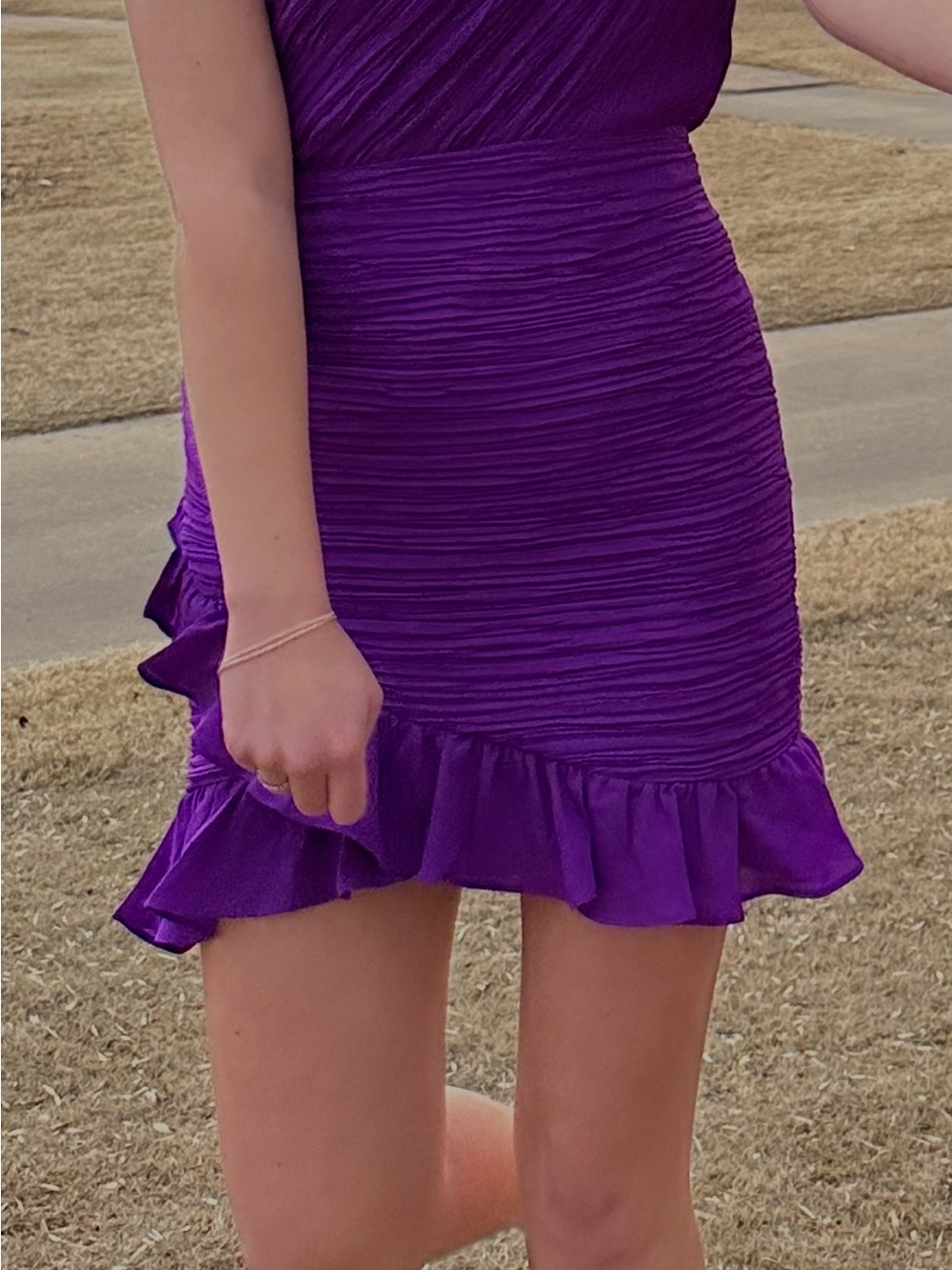 Express Vibrant Purple One-Shoulder Ruffle Mini Dress - Picture 5 of 5